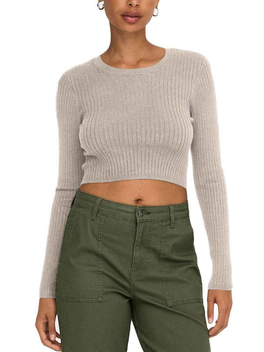 Only Damen Langarm Crop Pullover Beige