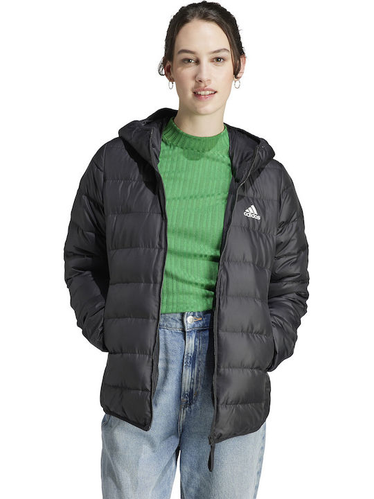 Essentials Light Women's Short Puffer Jacket for Spring or Autumn with Hood Black