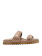 Leather Women's Flat Sandals in Beige Color