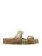 Leather Women's Flat Sandals in Beige Color