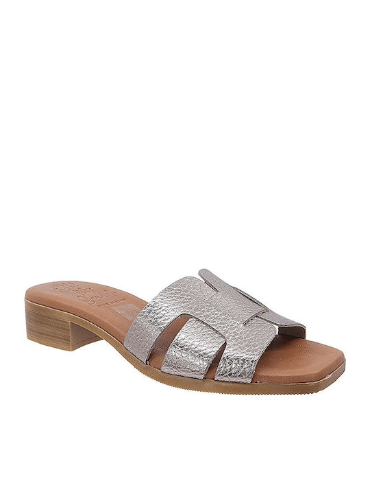 Leather Women's Flat Sandals Anatomic in Silver Color