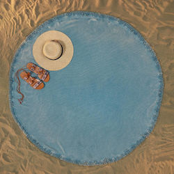 Charisma Stonewashed Beach Towel Round Blue 1007 with Fringes Diameter 150cm.