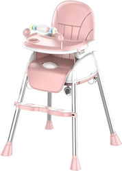 Fun Baby Αναδιπλούμενο Καρεκλάκι Φαγητού 2 in 1 με Μεταλλικό Σκελετό & Κάθισμα από Δερματίνη Ροζ