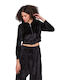 Short Women's Cardigan with Zipper Black