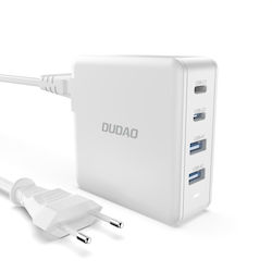 Dudao Ladestation GaN mit 2 USB-A Anschlüsse und 2 USB-C Anschlüsse 100W Stromlieferung in Weiß Farbe (A100EU)