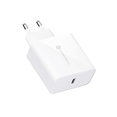 Forcell Charger Without Cable with USB-C Port 45W Power Delivery / Quick Charge 4.0 Whites (FOCH-040962)