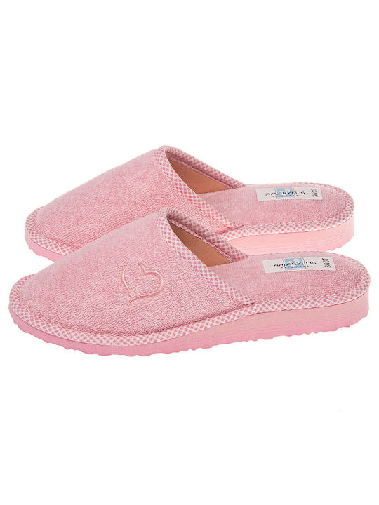 Amaryllis Slippers Πετσετέ Χειμερινές Γυναικείες Παντόφλες σε Ροζ Χρώμα