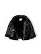 Minoti Girls Leather Coat Black with Ηood