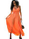 Mohicans Black Line Summer Maxi Dress Satin Orange