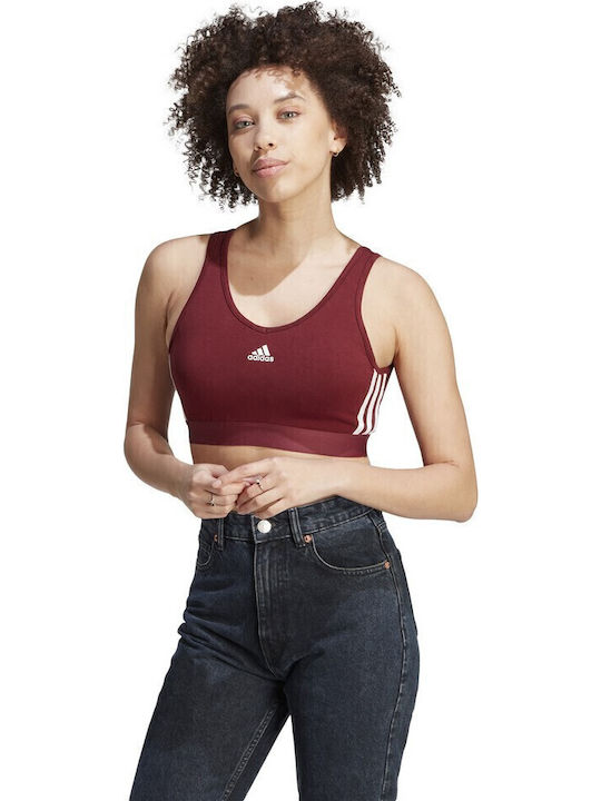 Essentials 3stripes Crop Top Женско Сутиен Червен с Подплата