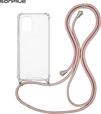 Sonique Silicone Back Cover with Strap Durable Διάφανο & Ροζ Χρυσό Σατινέ (Realme C33)