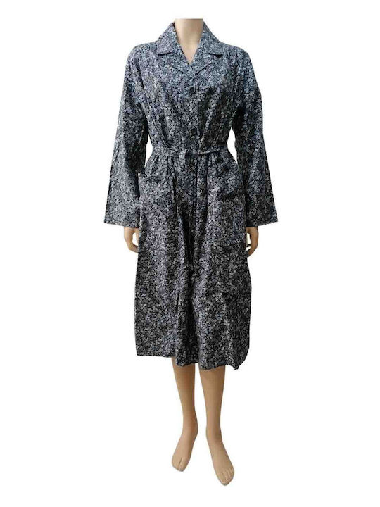 WOMEN'S LONG ROBE WITH BUTTONS EKPOLIS 90320 - BLACK PRINT