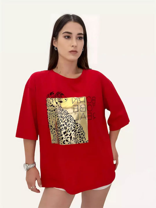 Rotes T-Shirt mit goldenem Stempel