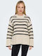 Only Women's Long Sleeve Sweater Cotton Striped Beige