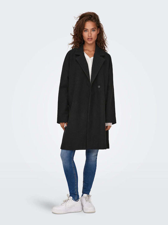 Women's Black Coat with Buttons