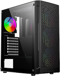 Gembird Fornax 400X Gaming Midi Tower Κουτί Υπολογιστή με Πλαϊνό Παράθυρο και RGB Φωτισμό Μαύρο