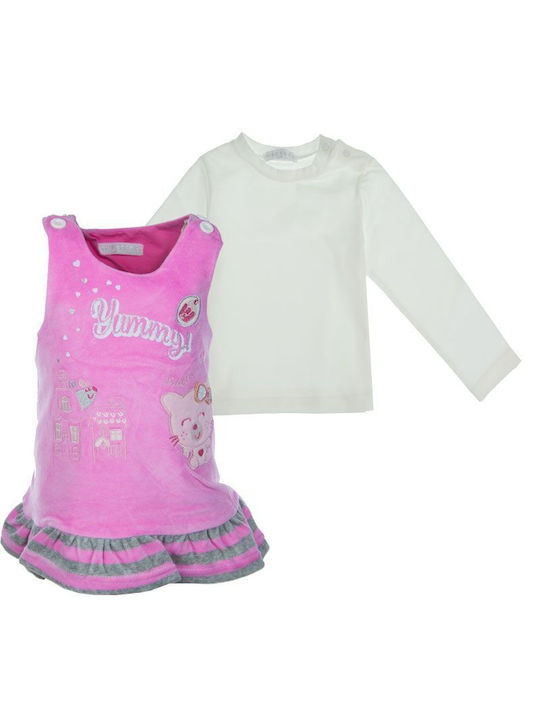 Evita Kids Dress Set with Blouse Velvet Sleeveless Pink