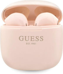Guess Script Logo Earbud Bluetooth Handsfree Ακουστικά με Θήκη Φόρτισης Ροζ