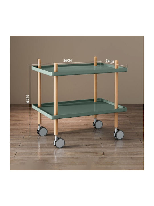 Masă Laterală Rectangulară Din Lemn Cu Roți Verde L50xL34xÎ53cm
