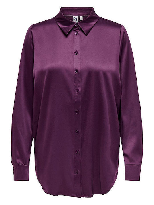 Only Langärmeliges Damenhemd aus Satin Lila