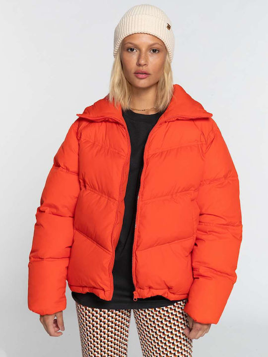 Billabong Paradise Women's Short Puffer Jacket for Winter Red