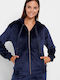 Long Women's Sweatshirt Jacket Velvet Hooded Blue