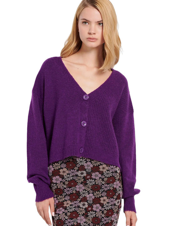 Funky Buddha Women's Knitted Cardigan with Buttons Purple