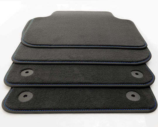 Set Covorașe Peugeot Rcz Negru Linie de Lux Cusături Albastre Fabricat în Grecia 4 Bucăți