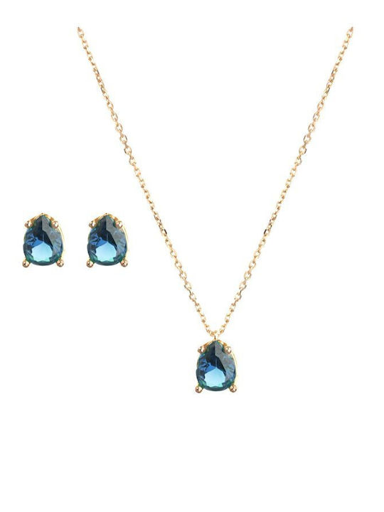 Paraxenies Set with Necklace & Earrings from Silver Gold Plated with Stones