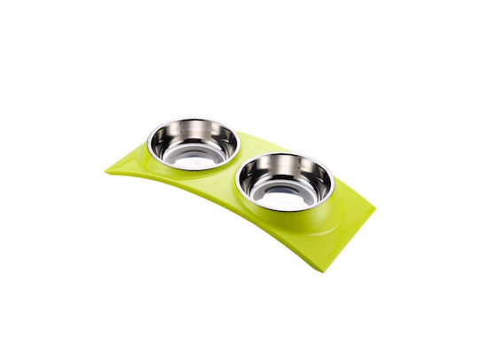 Plastic Bowl Food & Water for Dog with Base in Green Color
