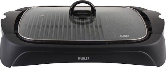 Muhler Tischplatte Elektrogrill Glatte und Geriffelte Platte 1800W mit Deckel und einstellbarem Thermostat 40cmx30cmcm