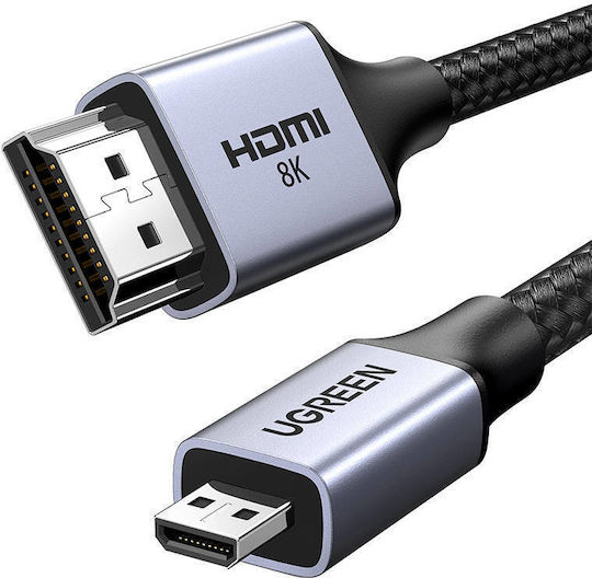 Ugreen HD164 HDMI 2.1 Ultra High Speed 48Gbps 4K 120Hz HDR VRR Braided Cable HDMI Male - Micro HDMI Male 1m Black