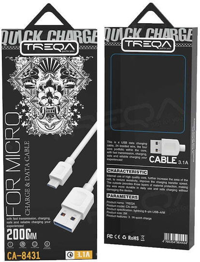 Treqa CA-8431 Редовна USB 2.0 до микро USB кабел Бял 2м (4300090) 1бр