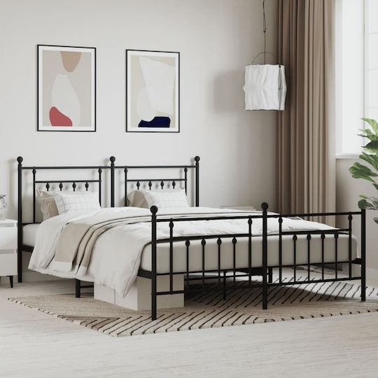 Bett King Size Metall Schwarz mit Latten für Matratze 183x213cm