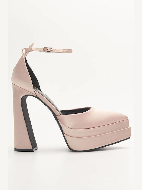 Luigi Pointed Toe Pink High Heels with Strap