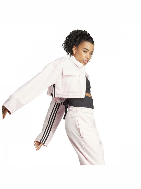 Adidas 3 Stripes Κοντή Γυναικεία Ζακέτα με Φερμουάρ σε Μωβ Χρώμα