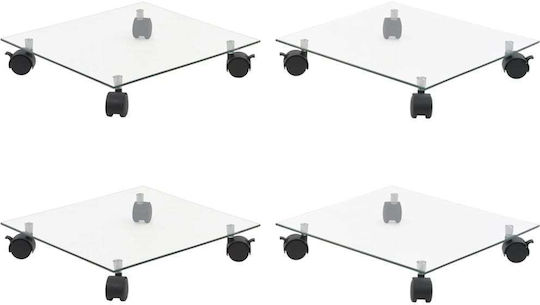 vidaXL Suporturi pentru ghiveci Sticlă Transparent cu Roți 35bucx35buccm. 4buc