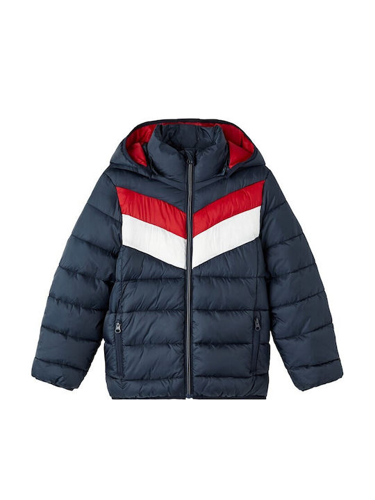 Kinder Steppjacke Kurz mit Kapuze Marineblau