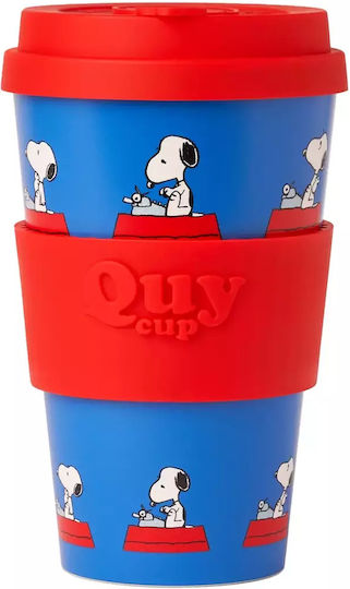 QuyCup Snoopy Writing Cană Ceramică cu Capac Albastru 400ml