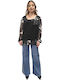 Women's Summer Blouse Long Sleeve Black