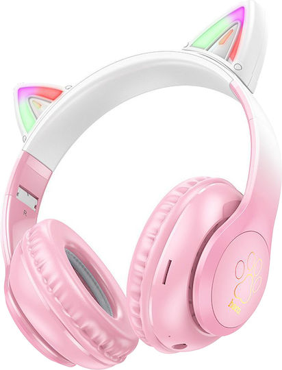 Hoco W42 Cat Ears Ασύρματα / Ενσύρματα Παιδικά Over Ear Ακουστικά με Ραδιόφωνο με 12 ώρες Λειτουργίας Cherry Blossom