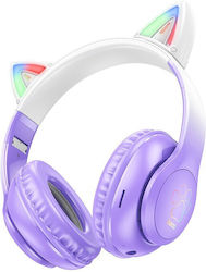Hoco W42 Cat Ears Ασύρματα/Ενσύρματα Over Ear Παιδικά Ακουστικά με 12 ώρες Λειτουργίας Purple Grape