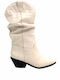 Leather Women's Cowboy Boots with Medium Heel White
