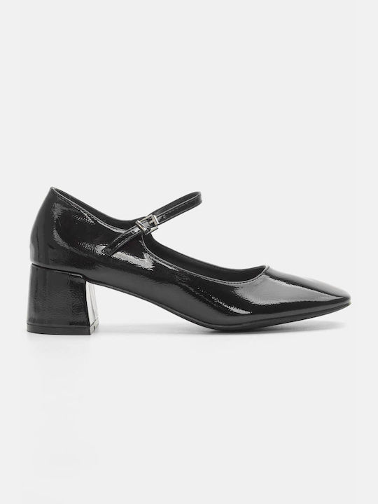 Luigi Synthetic Leather Pointed Toe Black Medium Heels with Strap
