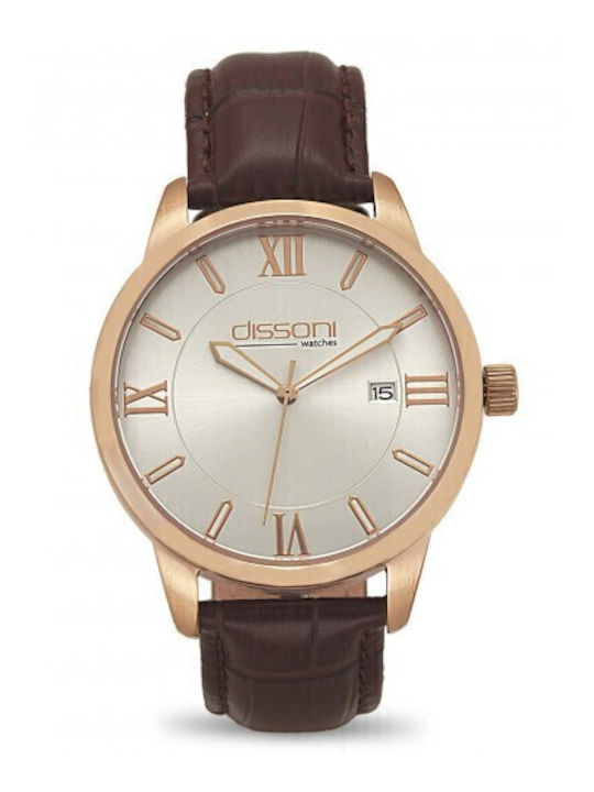 Dissoni Herrenuhr 42mm Batterie mit Braun Lederarmband