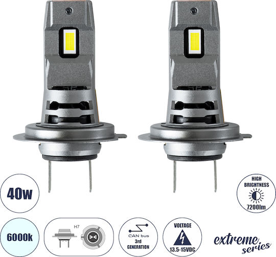 GloboStar Λάμπες Αυτοκινήτου H7 Canbus LED 6000K Ψυχρό Λευκό 12V 40W 2τμχ