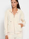 Long Women's Sweatshirt Jacket Velvet Hooded Beige