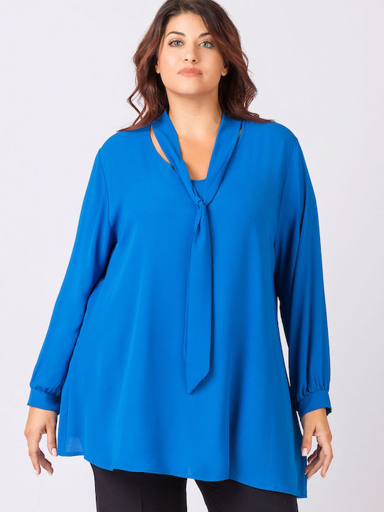 Jucita Women's Blouse Long Sleeve with V Neckline Blue