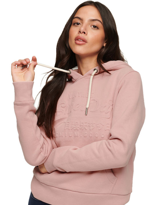 Superdry EMBOSSED VINTAGE LOGO Women's Hooded Sweatshirt Pink