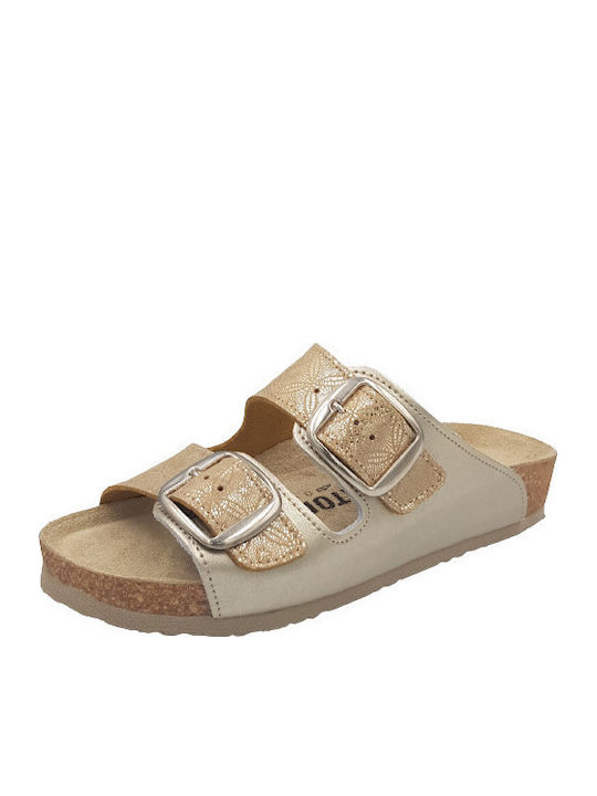 Leather Women's Flat Sandals Anatomic in Gold Color